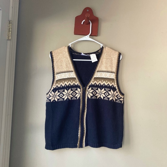 Vintage Erika & Co Nordic Fair Isle Zip Up Sweater Vest L - Picture 2 of 5